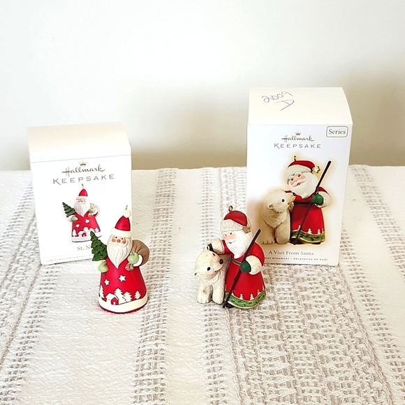 Hallmark keepsake santa & polar bear, santa & trees christmas ornaments - Picture 1 of 4